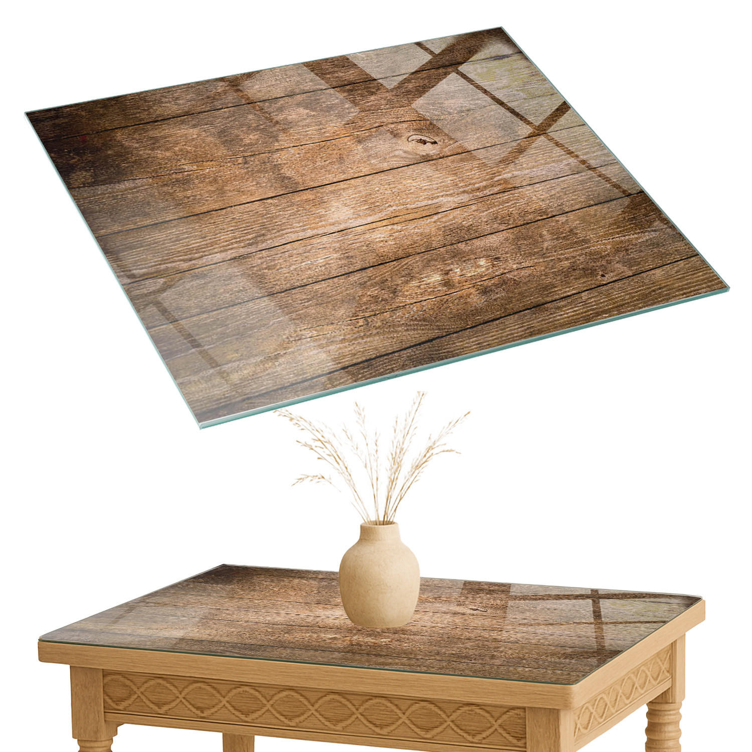 TISCHPLATTE 80x60 cm Der Aufbau von Holzbrettern - Dunkelbraun, Glas (0.4/80/60cm) - TULUP