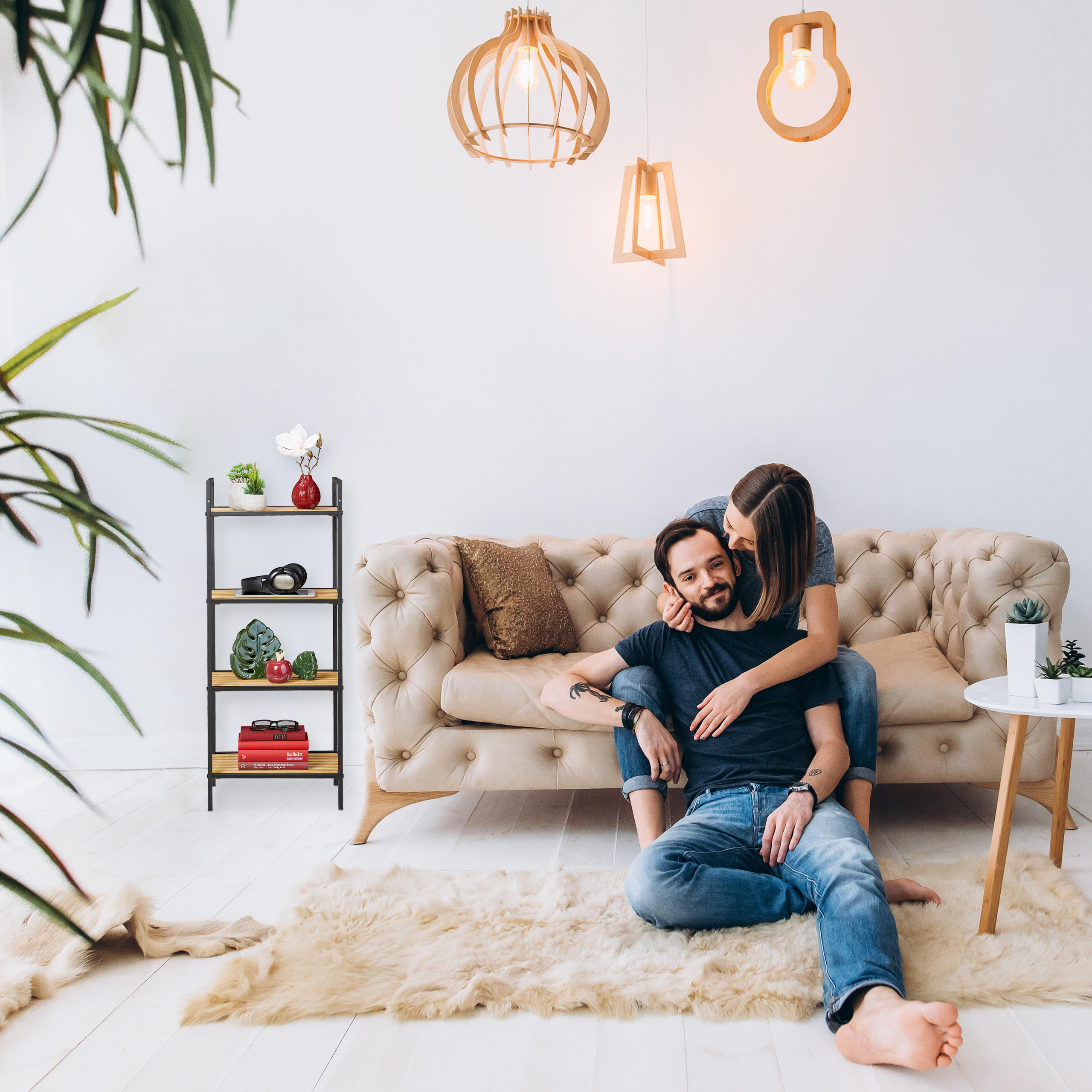 Thumbnail - Relaxdays Standregal, Mehrfarbig, Holz, Metall, 39x95x32.5 cm, Wohnzimmer, Regale, Bücherregale