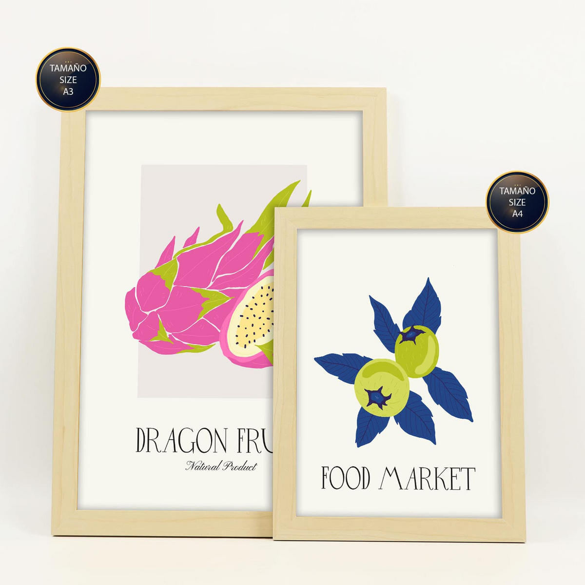 POSTER Set Mit 6 Lebensmittel Und Ernährungs Beeren Natur Und Botanikdrucke Für Innenarchitektur A3 & A4 Rahmen Aus Hellem Holz - Beige, Papier (29/3cm) - Nacnic