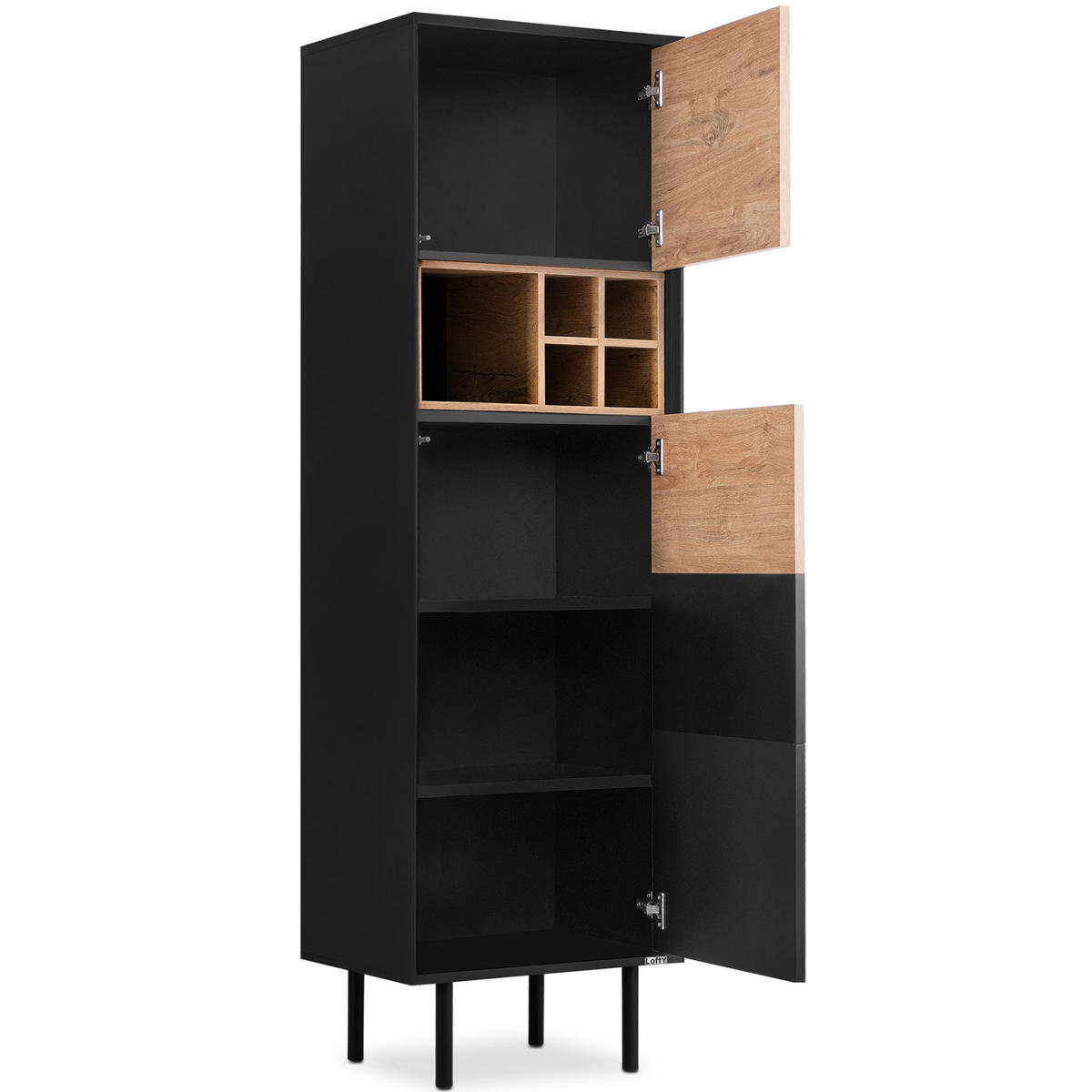 REGAL LOFTY Kreuzeinlage, schwarz / Eiche natur - Eichefarben/Multicolor, Holzwerkstoff (52/174/41cm) - KONSIMO®