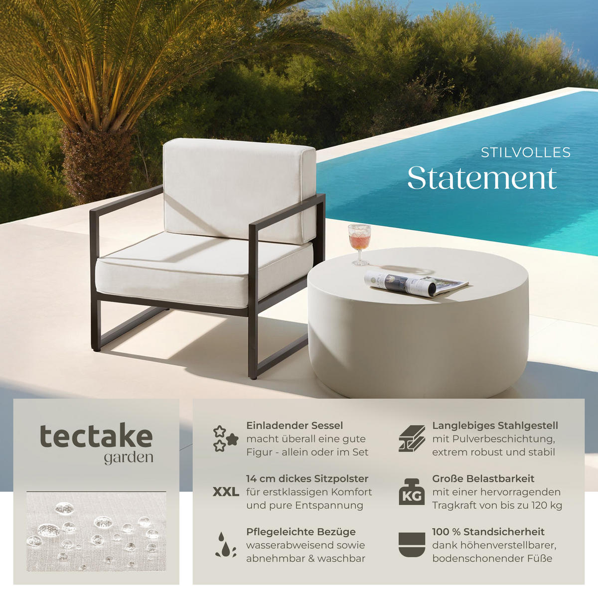 GARTEN-LOUNGESESSEL Comosa,74 x 78 x 85 cm,braun/beige - Beige/Braun, Textil (74/85/78cm) - tectake