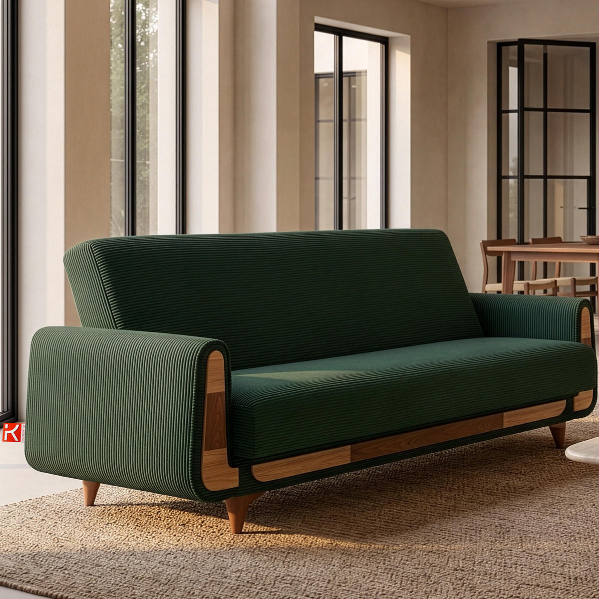3-SITZER-SCHLAFSOFA GUSTAVO II mit Armlehnen, Dunkelgrün - Dunkelgrün, Holz/Holzwerkstoff (230/98/98cm) - KONSIMO®