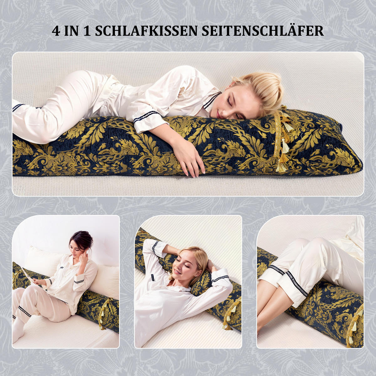 NACHTTISCHKISSEN Goldblume Blau 60*140cm 4er-set - Blau, Textil (15/140cm) - Vercart