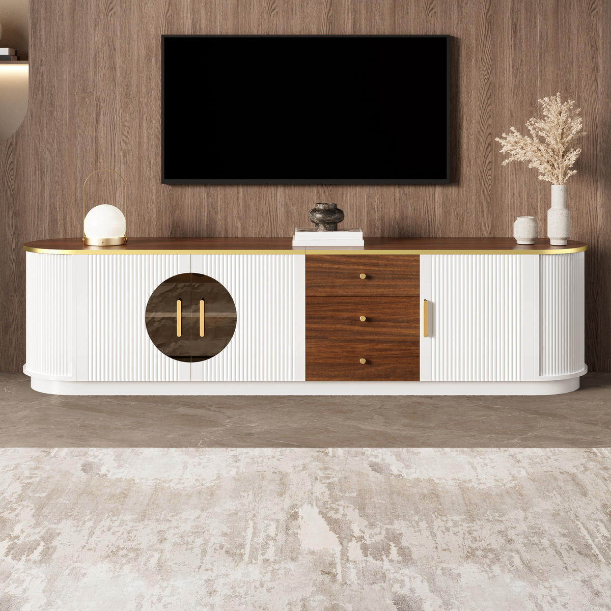 TV-ELEMENT 180/40/46 cm Weiß mit 3 Schubladen und Aluminiumgriffe - Weiß, Holz (180/46/40cm) - Oxeza