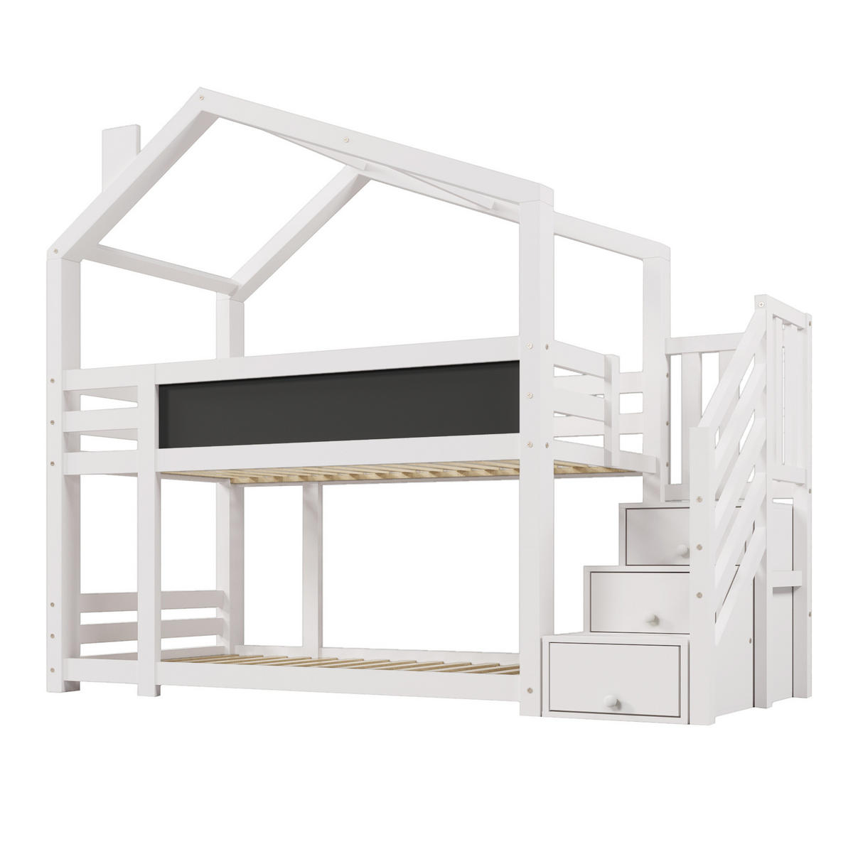 ETAGENBETT im Baumhausstil mit Stauraum 90 x 200 cm Weiß - Weiß, Holzwerkstoff (90/200cm) - Beauniv