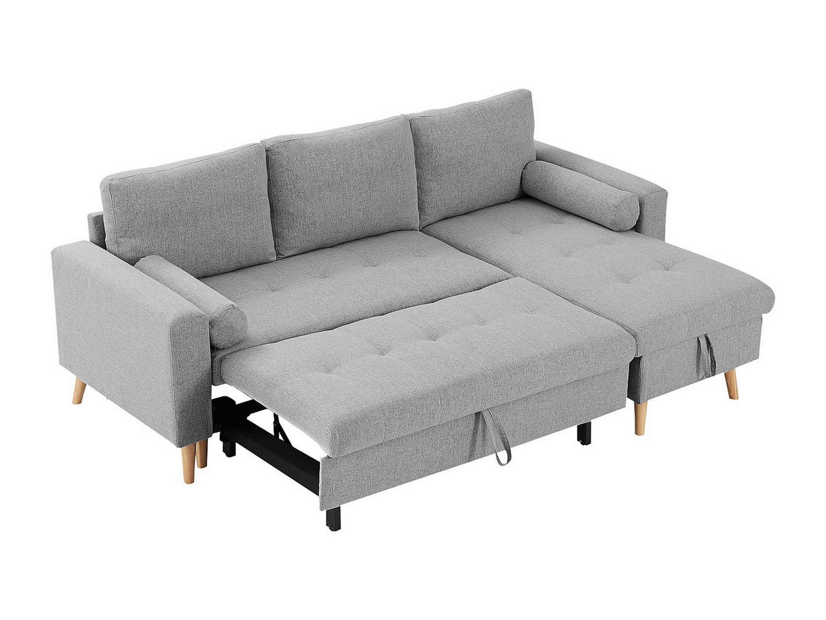 ECKSOFA mit Schlaffunktion & Bettkasten – Stoff – Hellgrau – KORI - Hellgrau, Textil (225/146cm) - Vente-Unique