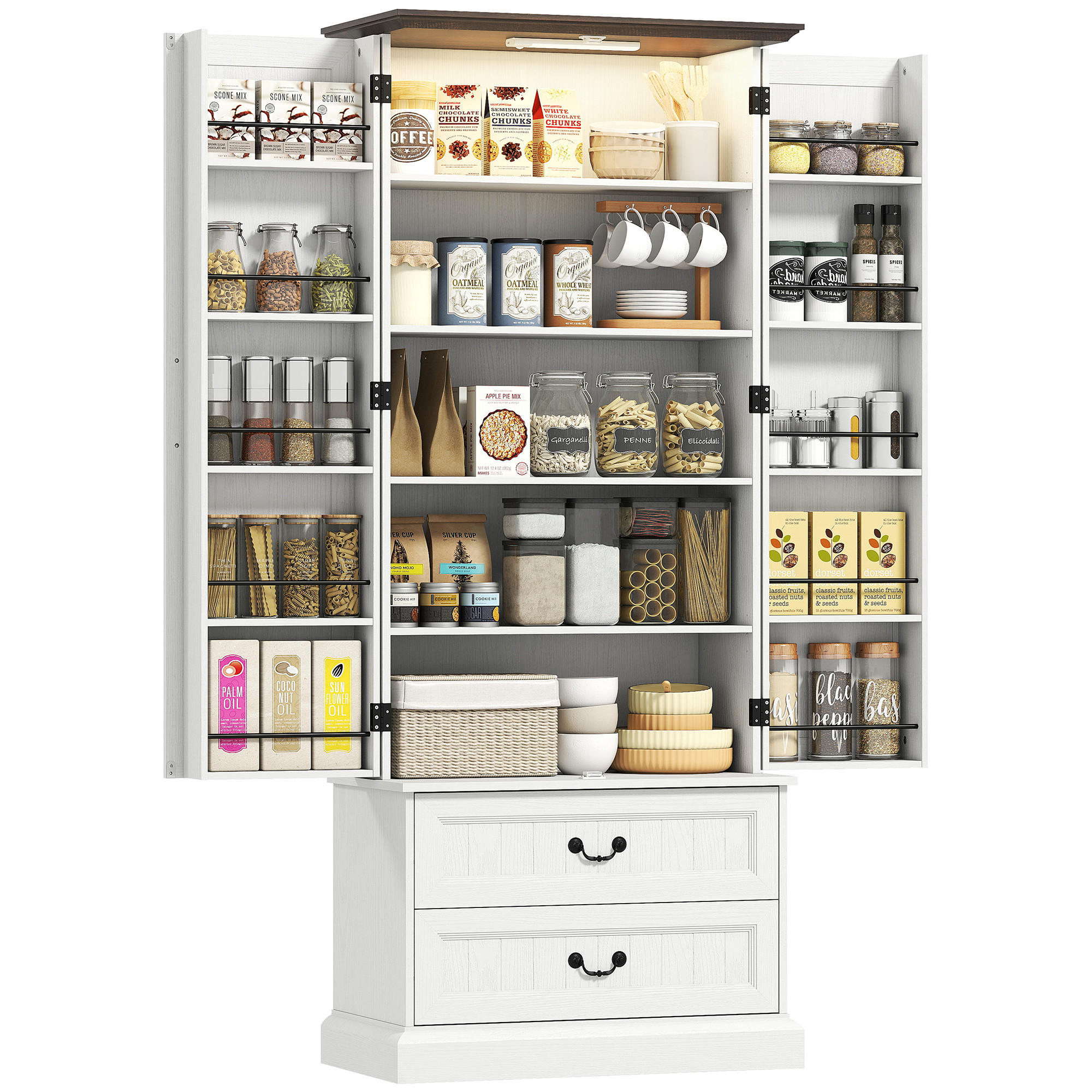MEHRZWECKSCHRANK DE-11241 LED mit Sensor & verstellbaren Böden Weiß - Weiß, Holzwerkstoff (39.5/183/76cm) - ComfortXL