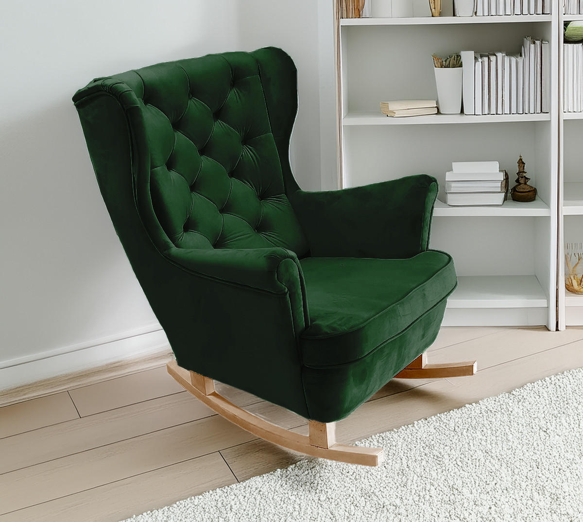 SCHAUKELSESSEL mit gepolstertem Sitz und Armlehnen, 102x81x95 cm, Grün_29847 - Dunkelgrün/Buchefarben, Holz/Textil (81/102/95cm) - DomoHome