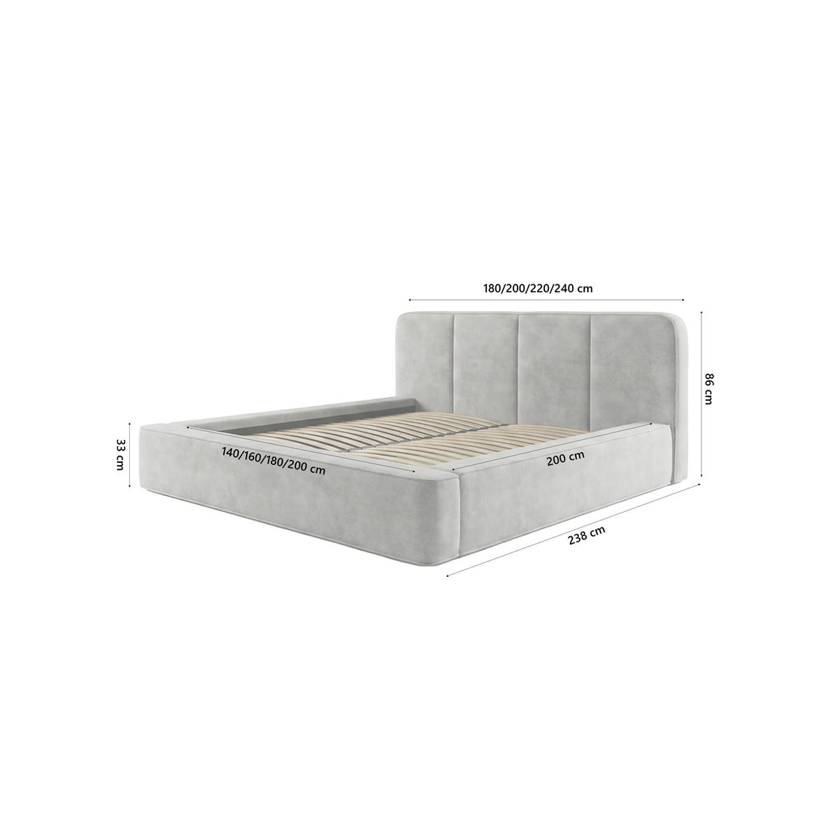 POLSTERBETT RANDELA 160x200 cm, Grau - Grau, Textil (200/160cm) - Fedve