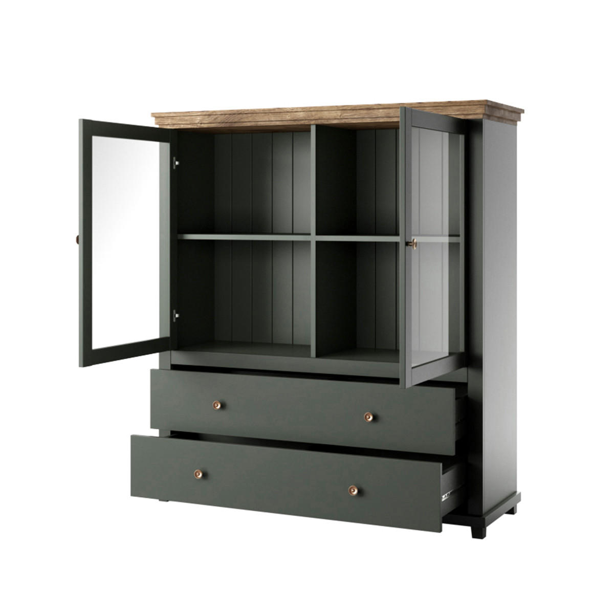 VITRÍNA Martin Zelená a dřevo - zelená barva, kompozitní dřevo (126/138/42cm) - Petits-meubles