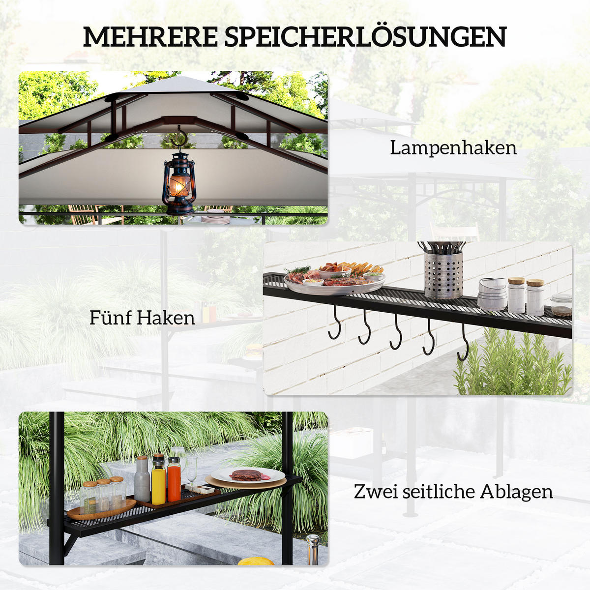 GRILLPAVILLON 242x232x248 cm wasserabweisend flammhemmend Gartenpavillon mit Doppelschichtdach Grau - Grau, Metall (242/248/232cm)