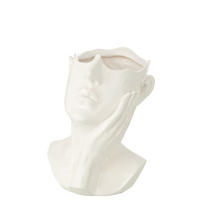 BLUMENTOPF FRAU Weiß - Weiß, Glas/Naturmaterialien (20/27.5cm) - J-Line