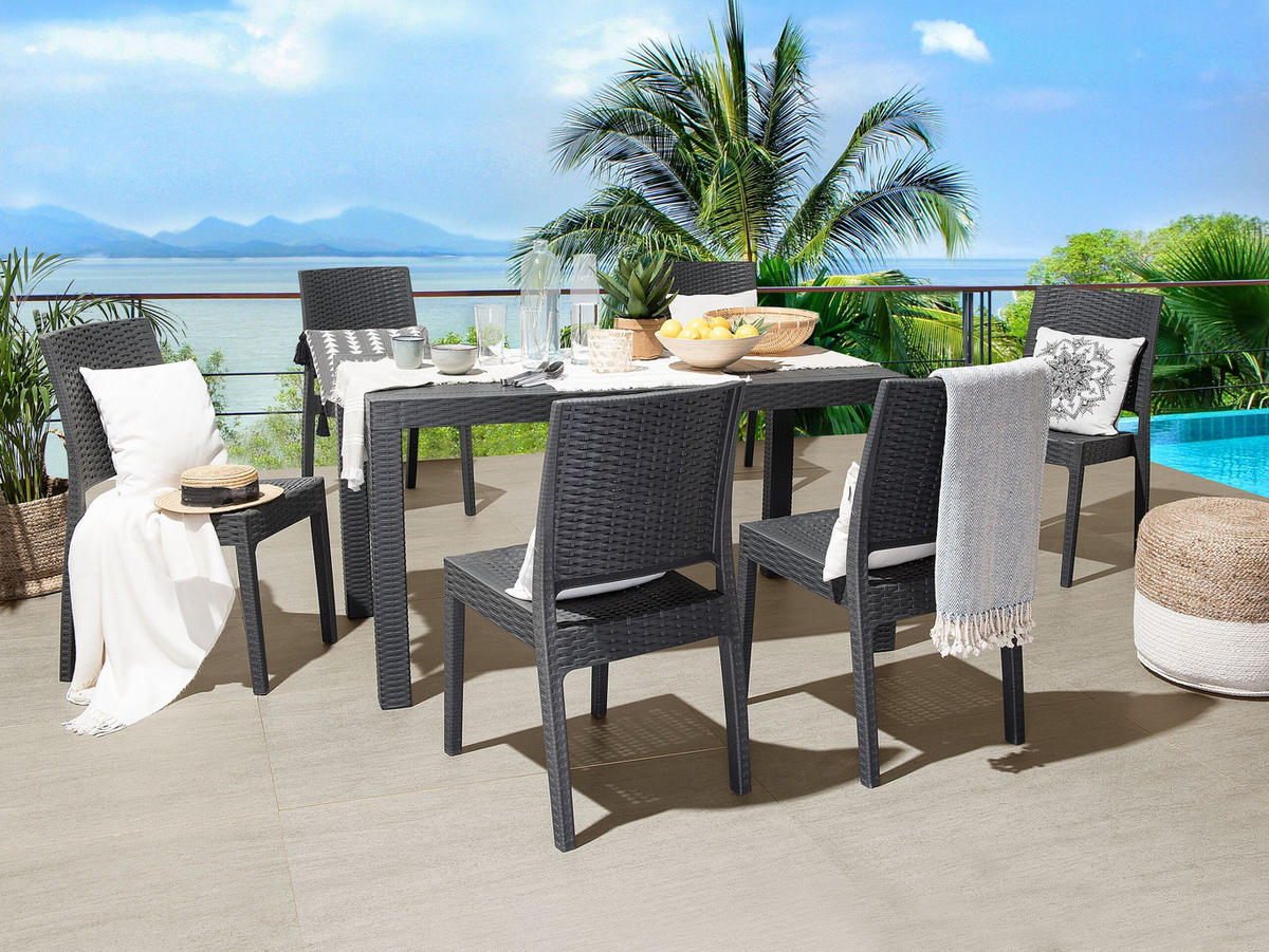 GARTENTISCH Rattanoptik graphitgrau 140/80 cm Fossano - Graphitfarben, Kunststoff (140/80/76cm) - Beliani
