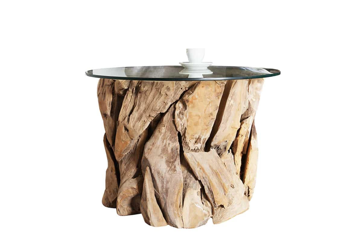 COUCHTISCH RIVERSIDE Teakholz rund Natur|Transparent 60cm - Transparent/Braun, Glas/Holz (60/60/40cm) - riess-ambiente