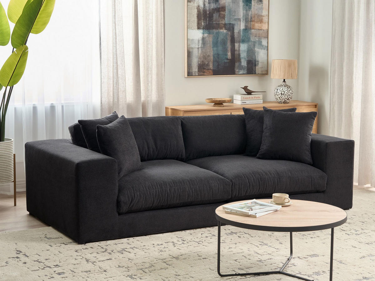 3-SITZER-SOFA schwarz mit Kissen Glorvika II - Schwarz, Textil (240/58/120cm) - Beliani