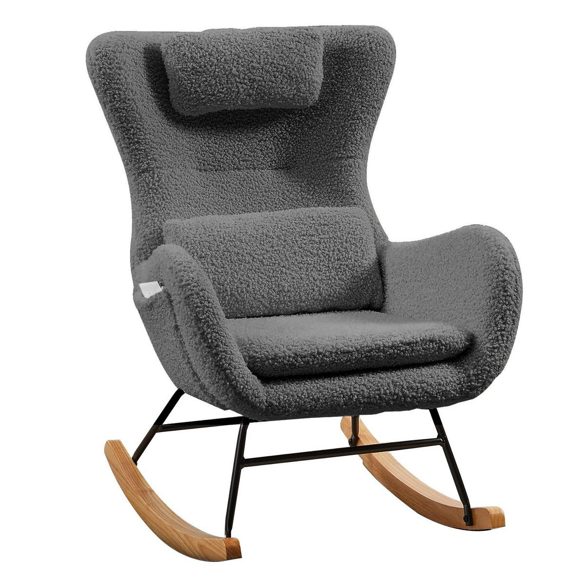 SCHAUKELSTUHL 60/85/95 cm Grau mit Massivholzrahmen für Wohnzimmer Schlafzimmer Balkon - Grau, Textil (85/95/60cm) - OKWISH