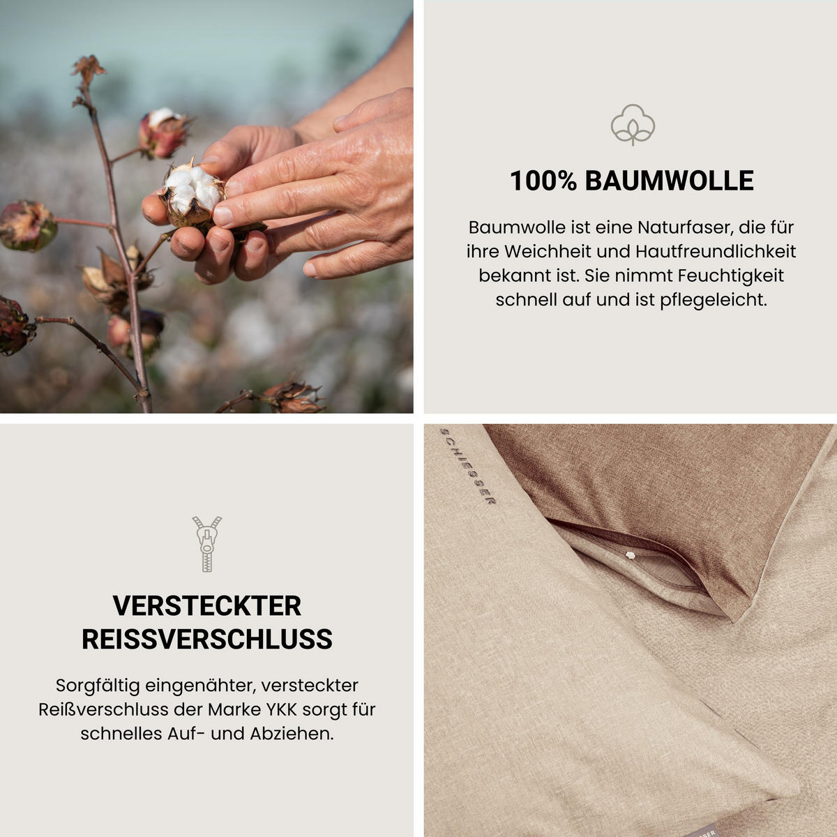 BETTWÄSCHESET Doubleface - Renforcé - 2-teilig - 155 x 220 cm - Sand - Sandfarben, Textil (155/220cm) - SCHIESSER