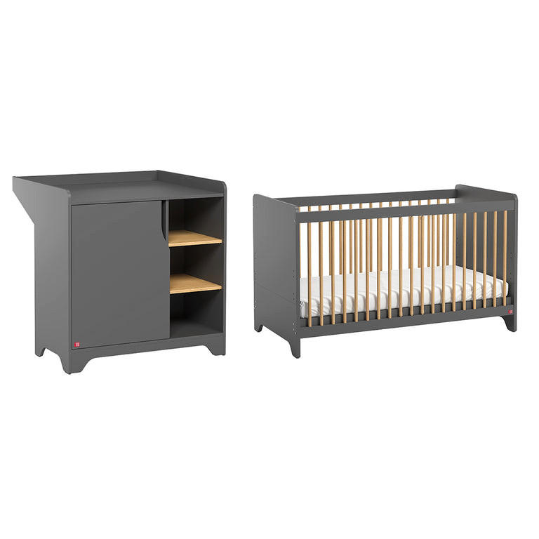 SOBA ZA BEBE 2-dijelni Sivo i drvo - siva, drvni materijal (124.5/86/65cm) - Petits-meubles