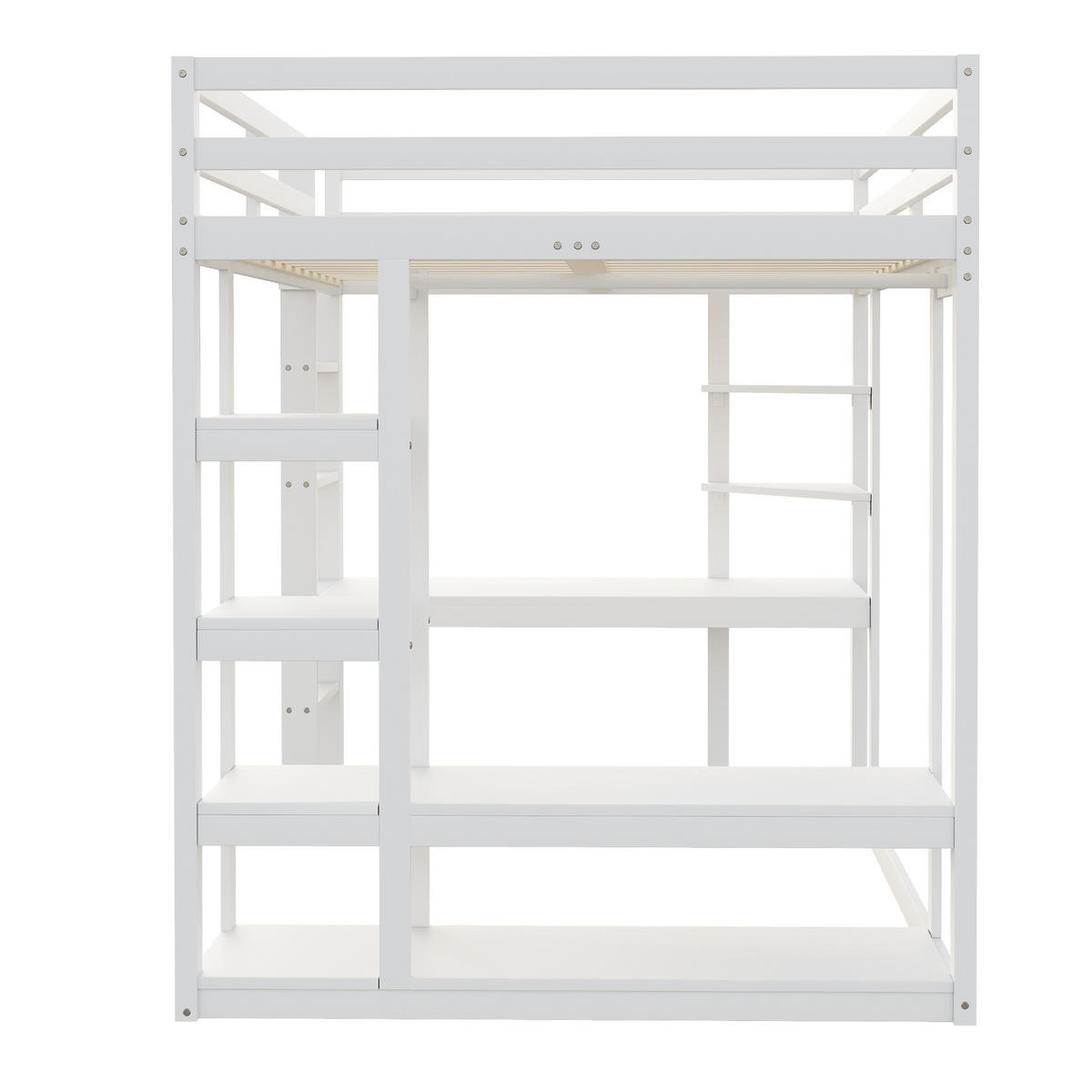 HOCHBETT 140/200 cm Weiß aus Massivholz mit Schreibtisch und Regalen - Weiß, Holz (140/200cm) - OKWISH