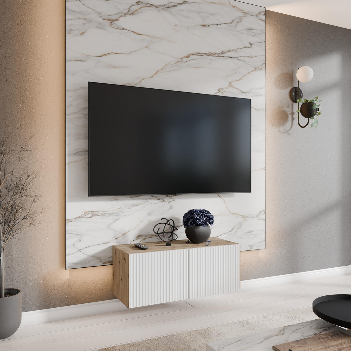 TV-SCHRANK NOE - Eiche Artisan/Weiß, Holzwerkstoff (100/41/40cm) - Meblini
