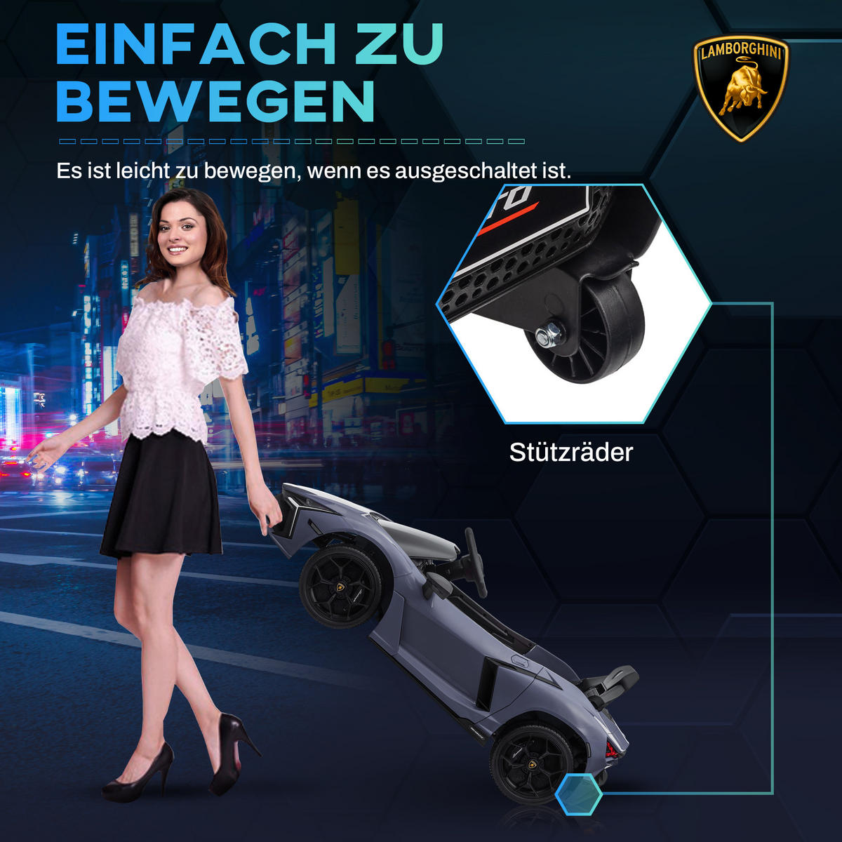 ELEKTROAUTO DE-06236 Lamborghini-inspiriert mit Fernbedienung Grau - Grau, Kunststoff/Metall (105/60/40cm) - ComfortXL