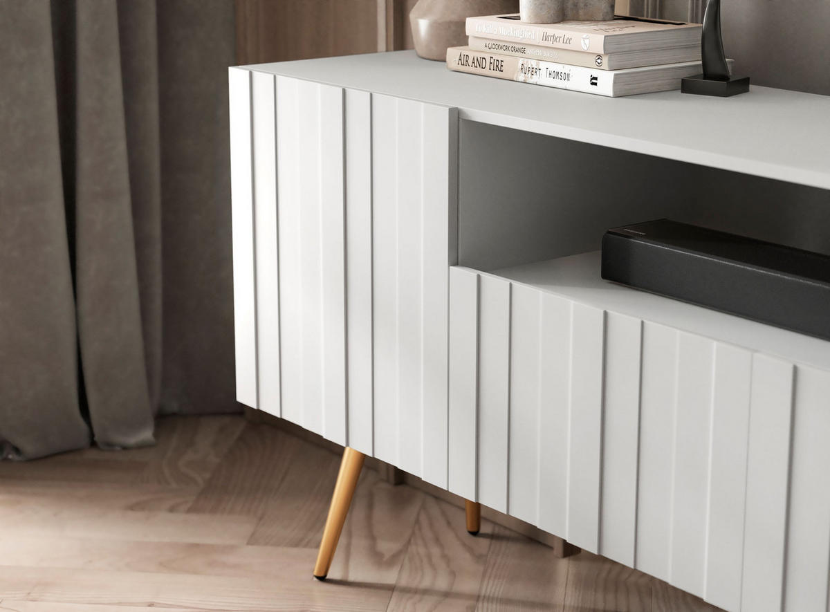 TV-LOWBOARD 2er-Set Elpis2 Weiß matt mit goldenen Metallbeinen150 cm - Goldfarben/Weiß, Holzwerkstoff (300/60.5/36.5cm) - Meble Lindner