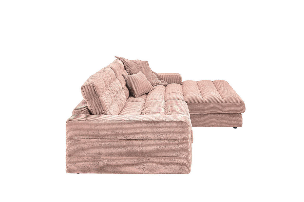 ECKSOFA LANA SOFA Pink Cord - Pink/Schwarz, Textil (296/205cm) - KAWOLA