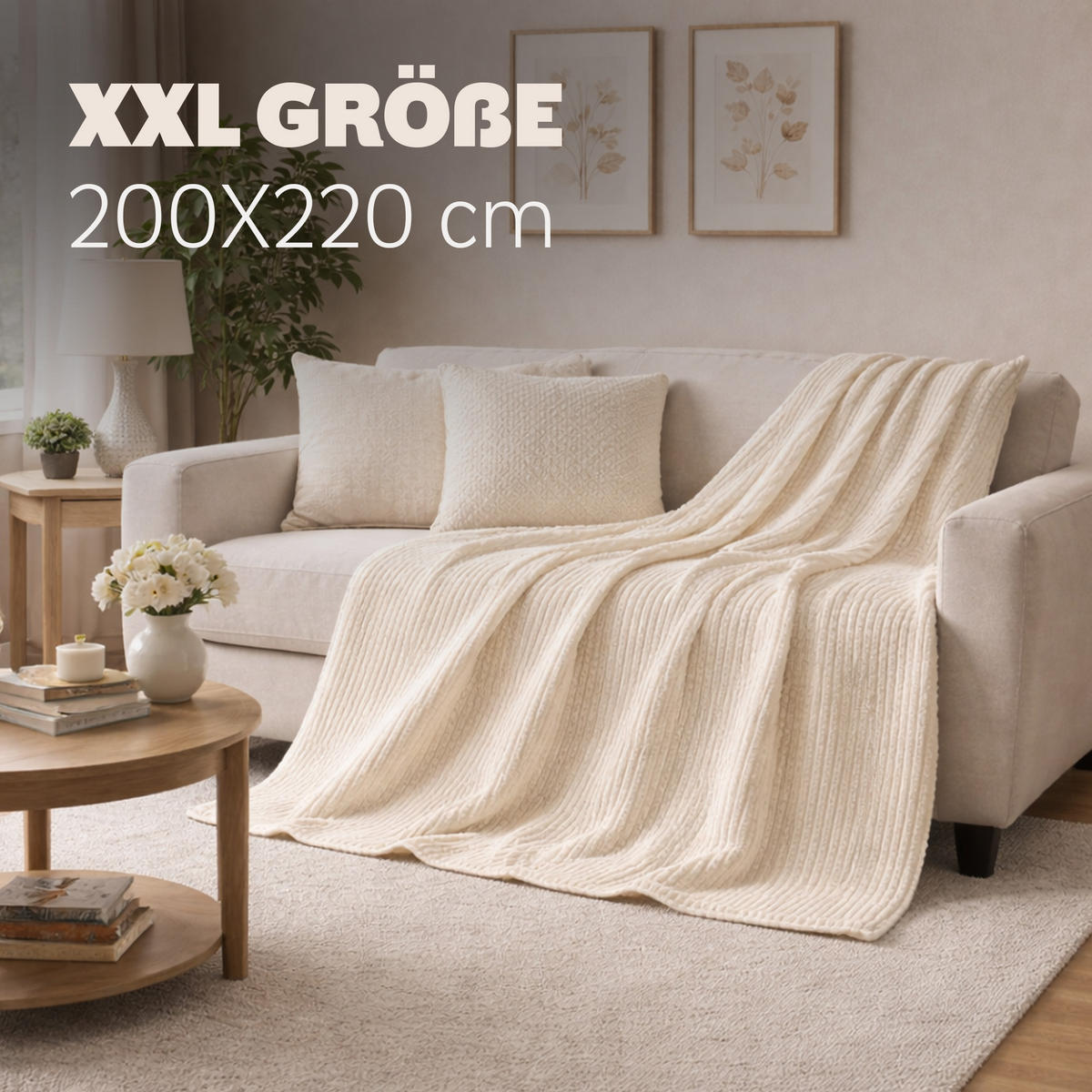 TAGESDECKE Wende-Design 200x220cm Sandbeige - Creme, Kunststoff/Textil (220/200cm)