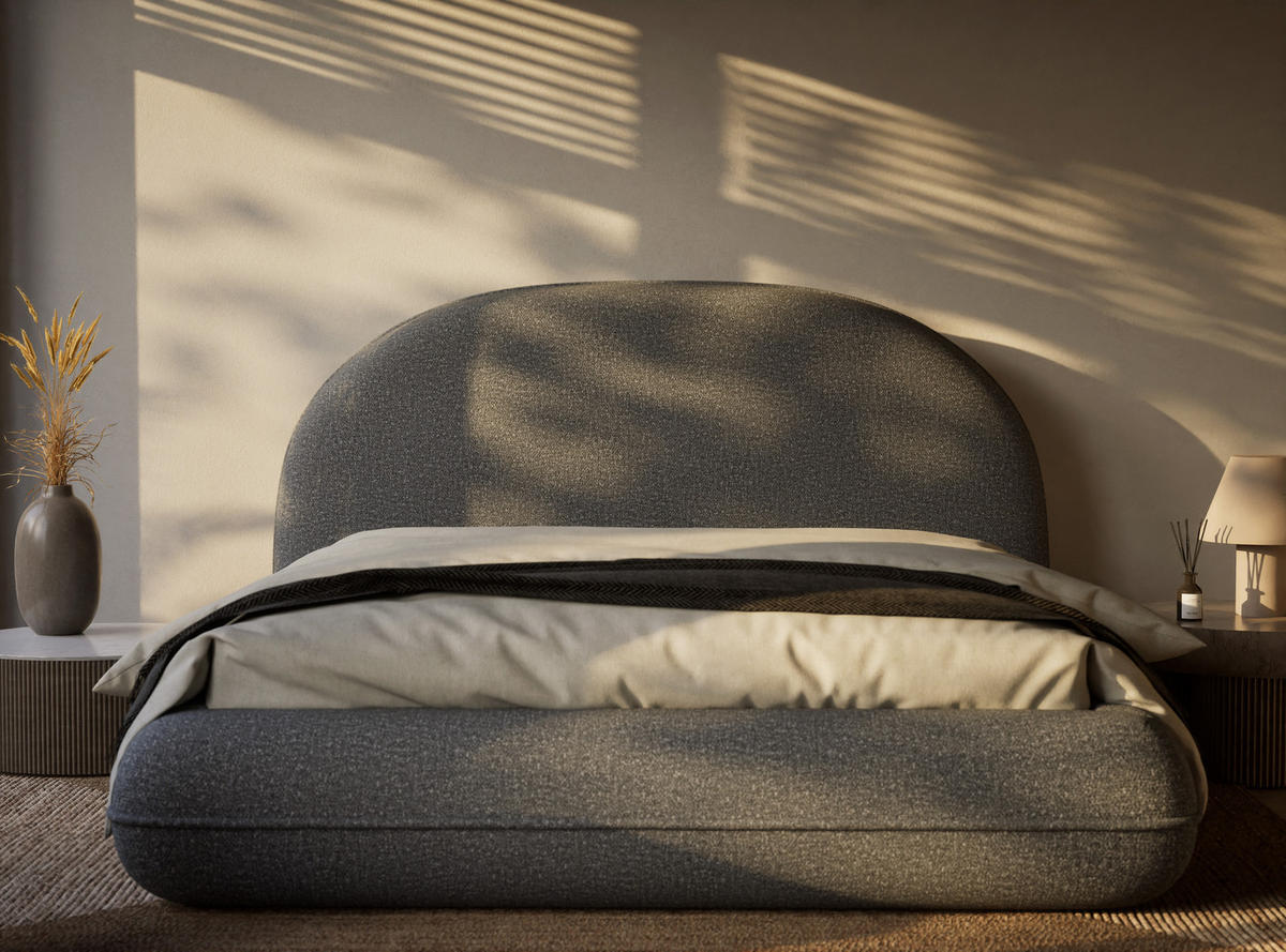 POLSTERBETT Koji Grau 140/200 cm im Boucle-Stoff - Schwarz/Naturfarben, Holz/Holzwerkstoff (140/200cm) - Maison de Reve