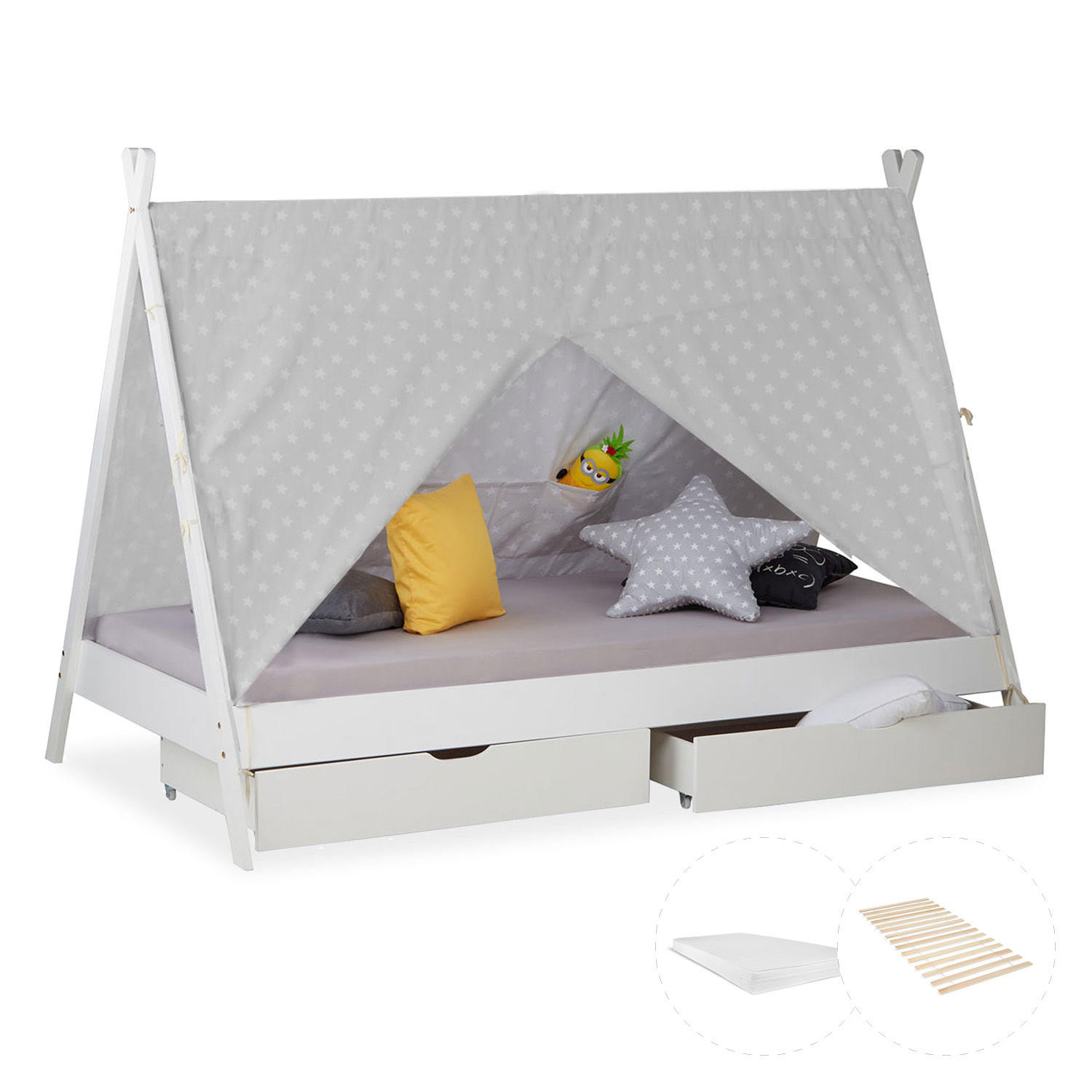 KINDERBETT Tipibett 90/200 cm Weiß - Weiß, Holz (208/153/121cm) - Homestyle4u