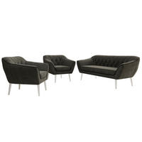 SEDACÍ SOUPRAVA 3+1+1 PIRS - Tmavě šedá Samet - Bílé nohy - bílá/tmavě šedá, kompozitní dřevo/textil (180/75/74cm) - MKS