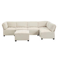 ECKSOFA 308/154/82 cm Beige mit Stauraumtaschen und Fußbank - Beige, Textil (308/154cm) - Oxeza