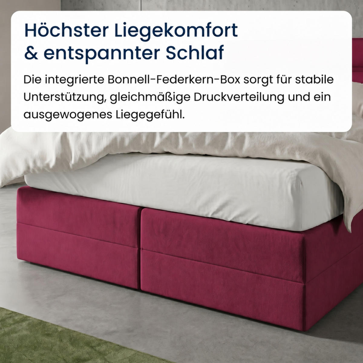 BOXBETT H3 Matratze 200x200 cm Bordeaux-rot - Rot, Textil (200/200cm) - Home Collective