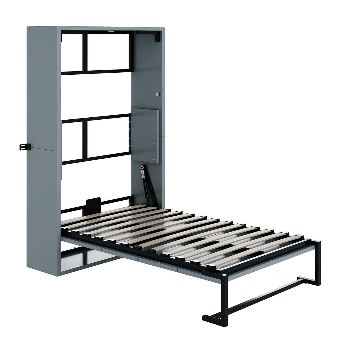 KLAPPBETT 90/200 cm in Grau aus Metall und Holz mit Wandverriegelung - Grau, Holzwerkstoff/Metall (90/200cm) - WISHDOR