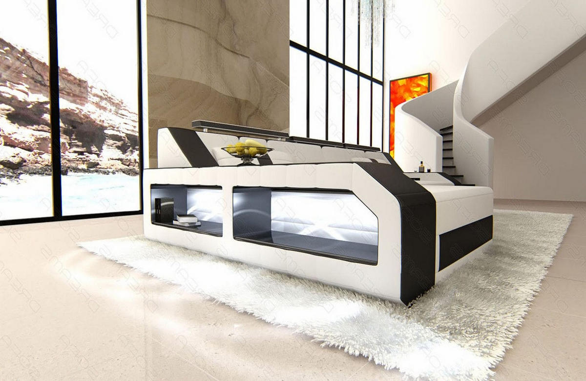COUCH Arezzo L Weiß Schwarz Echtleder - Weiß, Leder (308/194cm)