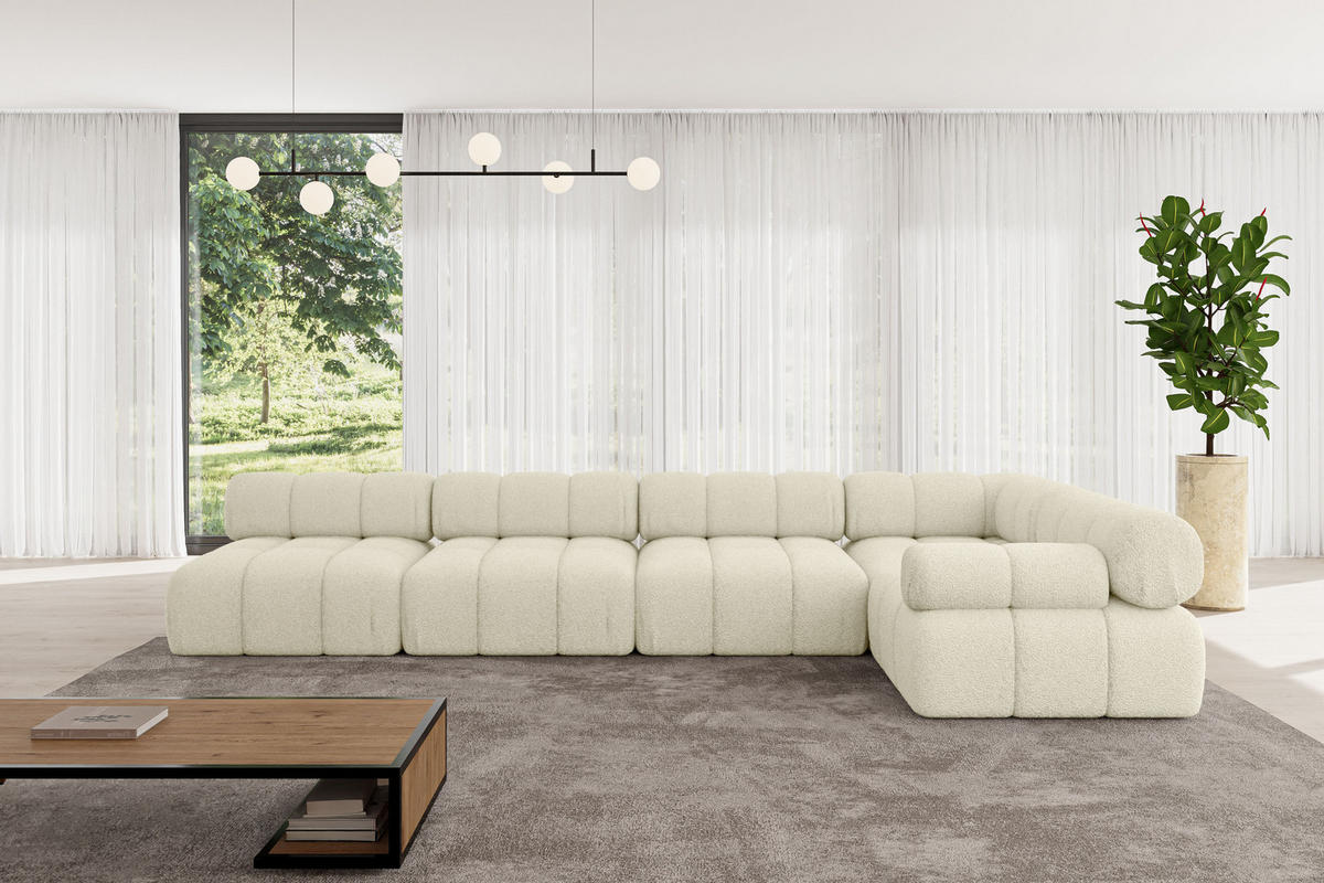 ECKSOFA modulares Sofa Mende-L3 - 380x190x70 cm Beige Bouclé - Beige, Holzwerkstoff/Textil (380/190cm) - ALTDECOR