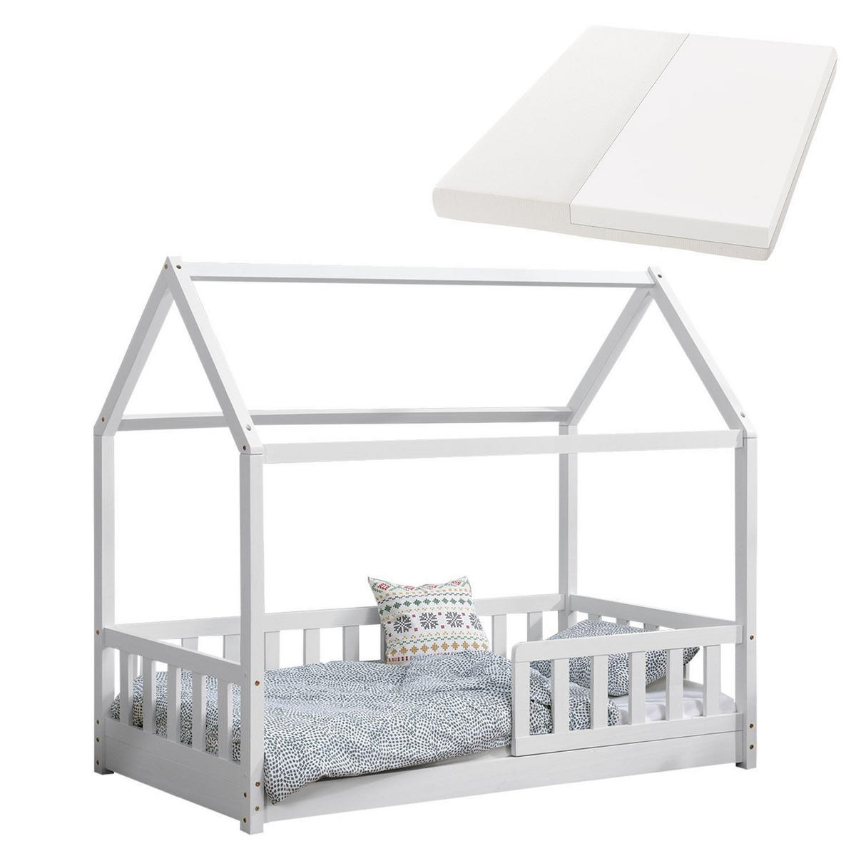 KINDERBETT Marli mit Matratze weiß 80x160 cm - Weiß, Holzwerkstoff (80/160cm) - Juskys