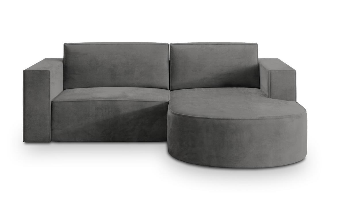 ECKSOFA SORELA M R-S Grau Velours-Stoff mit Schlaffunktion - Grau, Holz (263/174cm) - MASSENO