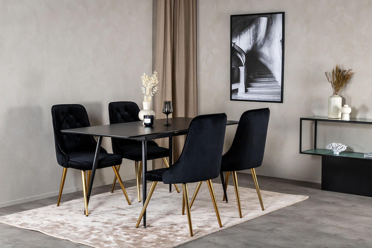 TISCHGRUPPE Schwarz - Goldfarben/Schwarz, Holzwerkstoff (90/76/120cm) - ebuy24