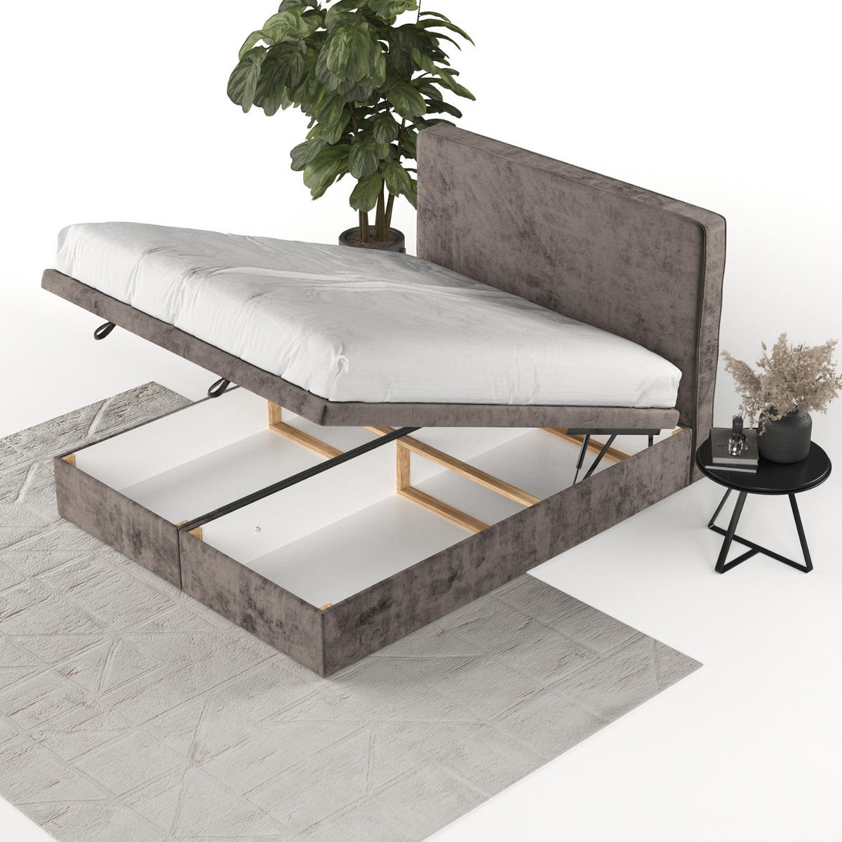 POLSTERBETT Hush mit Stauraum 120/200 cm Braun im Lotta Stoff - Schwarz/Braun, Holz/Holzwerkstoff (120/200cm) - AltaBeds