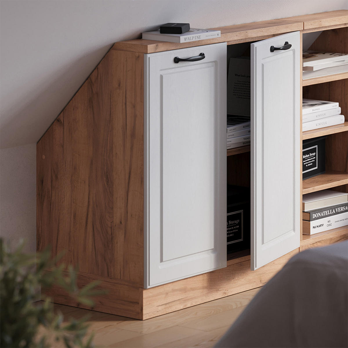 ŠIKMÁ SKRIŇA Rion Biely vidiecky dom/zlatý dub - biela, kompozitné drevo (80/81.6/46cm) - Vicco
