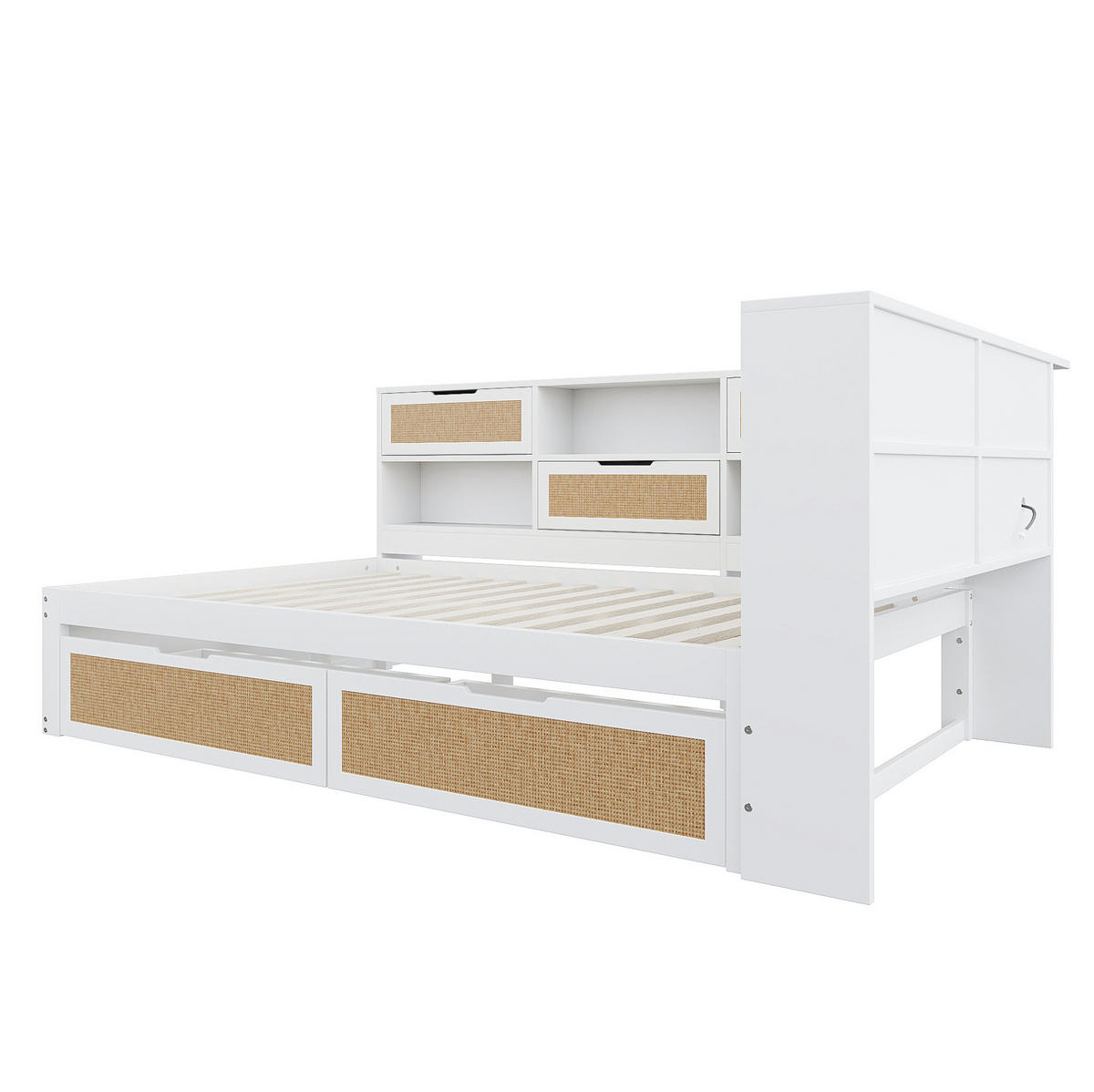 KINDERBETT aus Massivholz 140x200 cm in Weiß mit Stauraum & USB-Anschlüssen - Weiß, Holzwerkstoff (140/200cm) - Modfu
