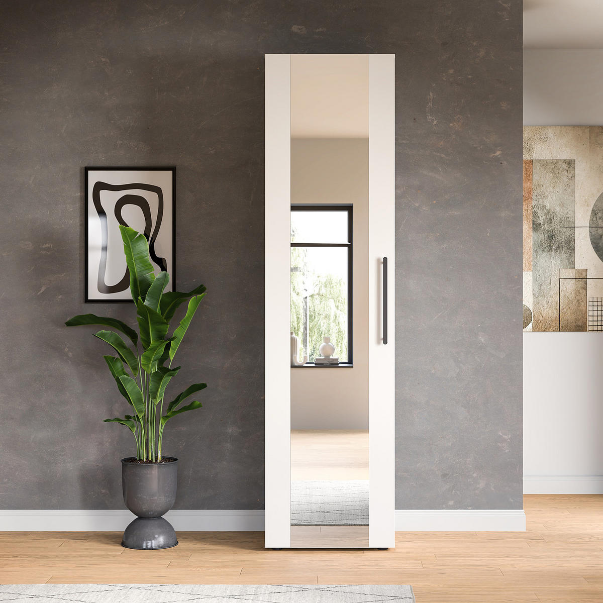 GARDEROBENSCHRANK mit Spiegel - Weiß - Schwarz/Weiß, Holzwerkstoff/Kunststoff (55/200/47cm) - home24