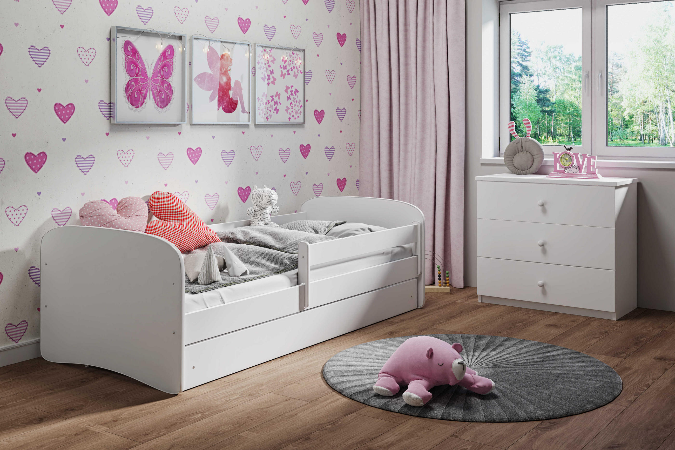 KINDERBETT ohne Motiv 80x160 cm mit Matratze, Schublade, Rausfallschutz & Lattenrost, Weiß - Weiß, Holzwerkstoff (80/160cm) - RAUMHIRSCH FURNITURE