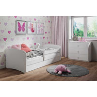 KINDERBETT ohne Motiv 80x160 cm mit Matratze, Schublade, Rausfallschutz & Lattenrost, Weiß - Weiß, Holzwerkstoff (80/160cm) - RAUMHIRSCH FURNITURE