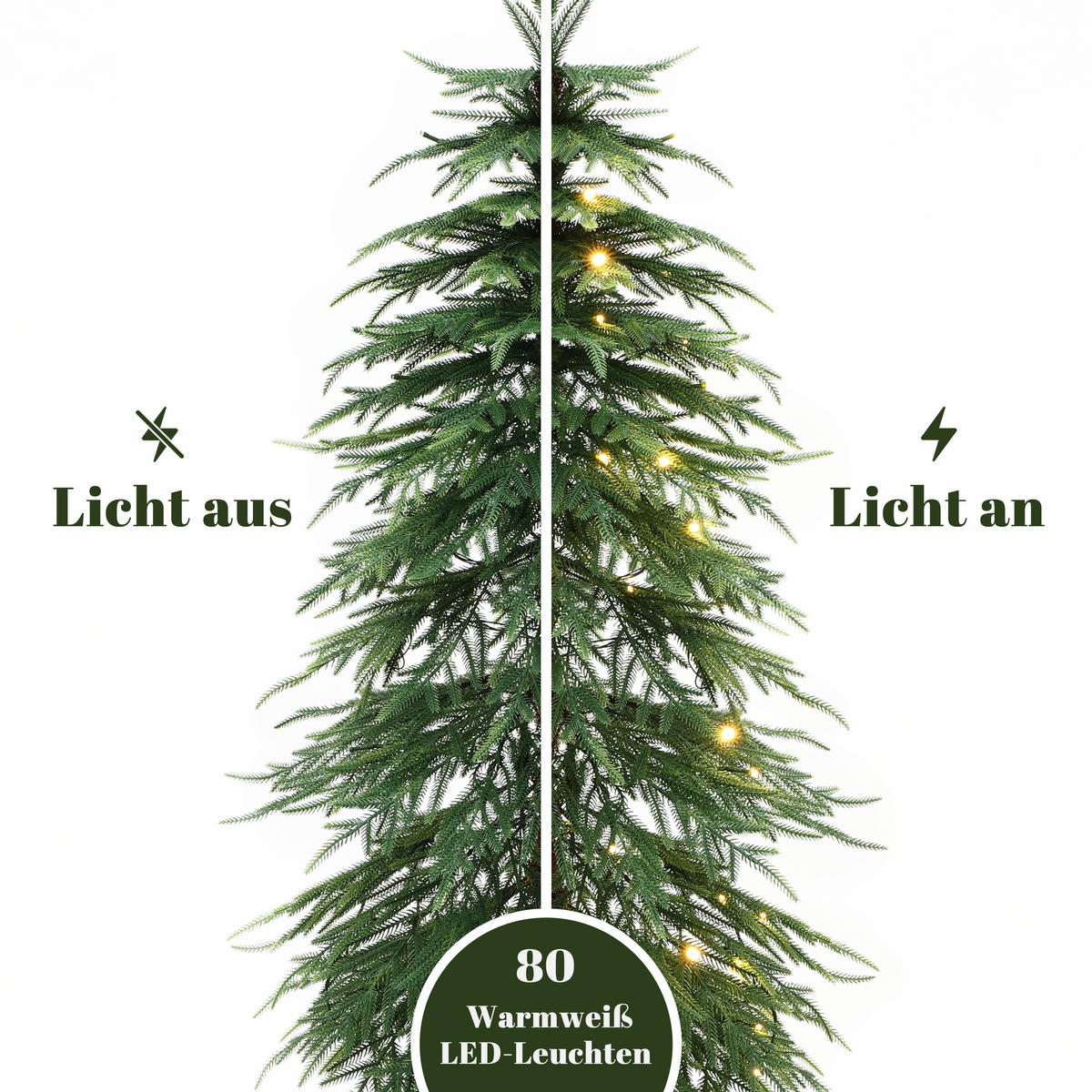 KÜNSTLICHER Weihnachtsbaum 150 cm, Norfolk-Kiefer, 8 Funktionen - Grün, Kunststoff (150cm) - Hometopia