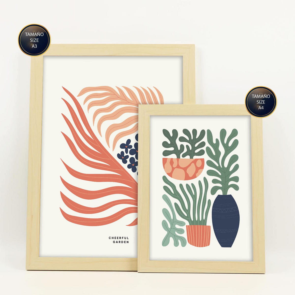 POSTER Set Mit 6 Minimalistischen In Pastellfarben Fröhlicher Garten Drucke Von Landschaften Und Natur Für A3 & A4 Rahmen Aus Hellem Holz - Beige, Papier (29/3cm) - Nacnic