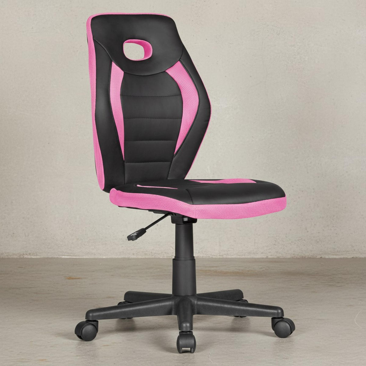 JUGENDDREHSTUHL Hohe Rückenlehne Schulterstütze Kunstleder Mesh, Rosa 63x63x103 cm - Schwarz/Rosa, Kunststoff/Textil (63/103/63cm) - KADIMA DESIGN