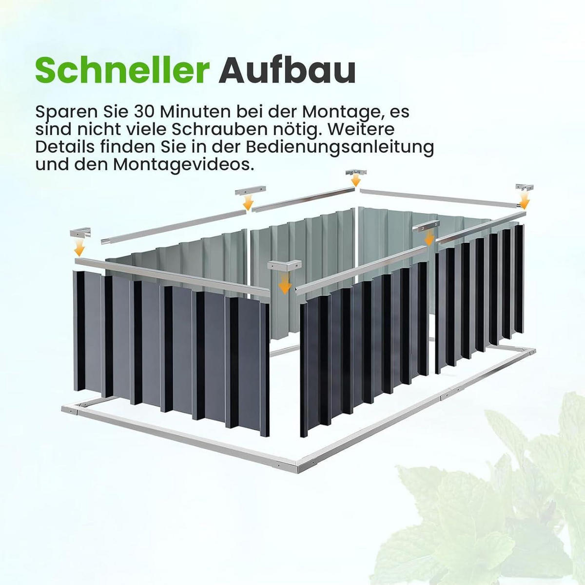 HOCHBEET 174 x 90 x 46 cm verzinkter Stahl Grau - Schwarz, Metall (91.4/45.7/172.7cm)