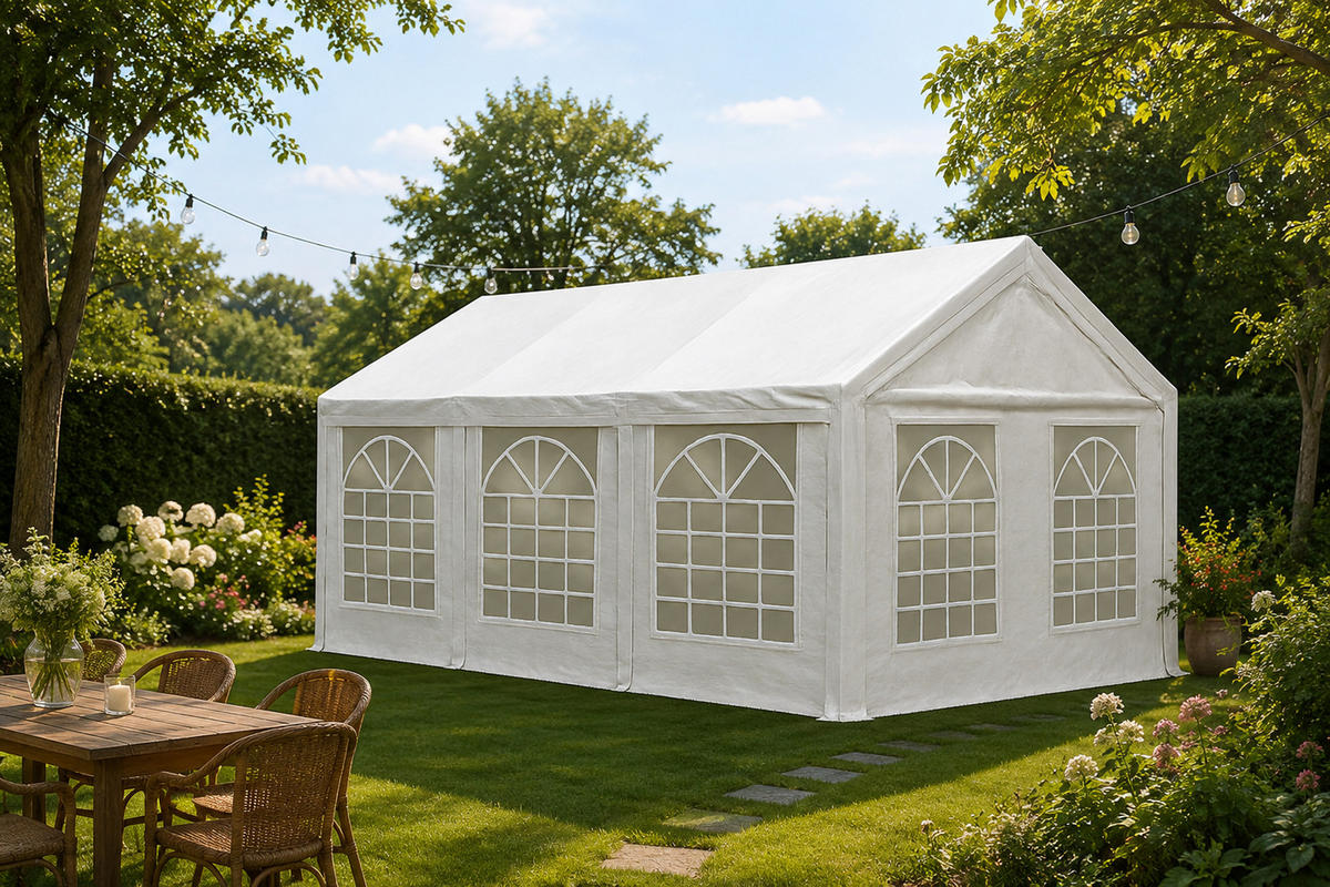 DACHPLANE Livingston - Zeltabdeckung für 4x8 Meter, PE weiss 180g/m². BxTxH: 800x400x310 cm - Weiß, Kunststoff (800/0.3/400cm) - TPFGarden